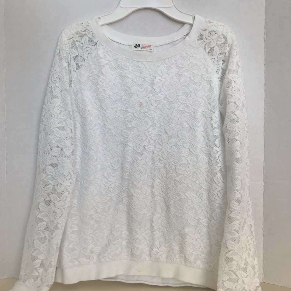 H&M white lace long sleeve shirt